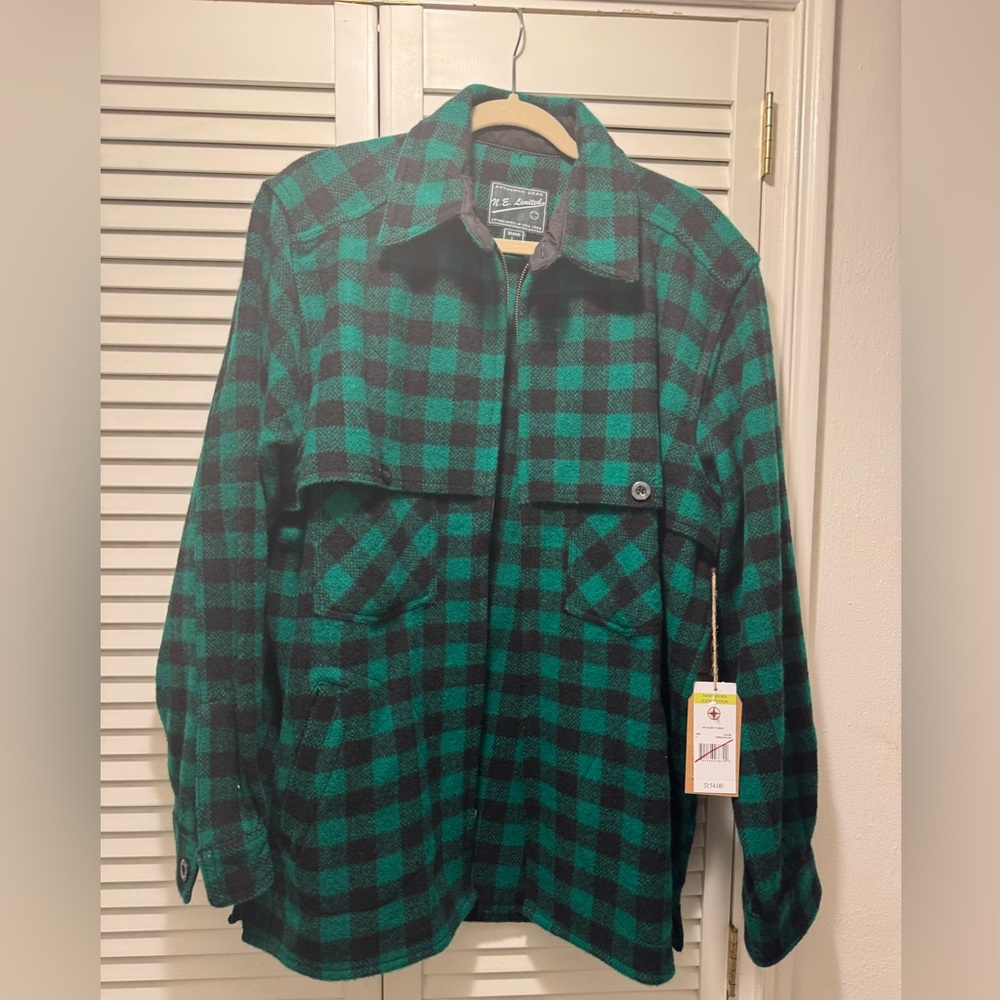 Green and Black Buffalo Checkered Shirt Jacket